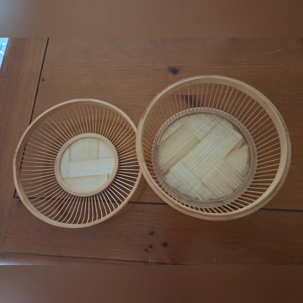 Vintage Bamboo Lucky Cricket Cage Woven Starburst Pattern Protected With Glass